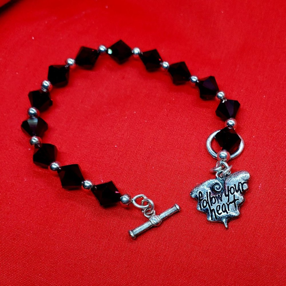 Genuine Swarovski Garnet Crystal Toggle Bracelet with Follow Your Heart Charm